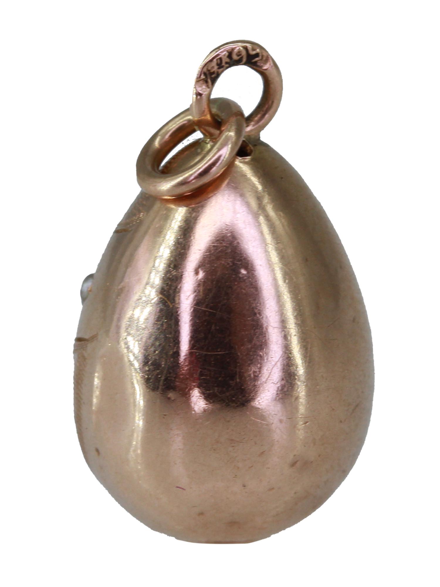 RUSSIAN GOLD EASTER EGG PENDANT WITH SAPPHIRE PIC-2